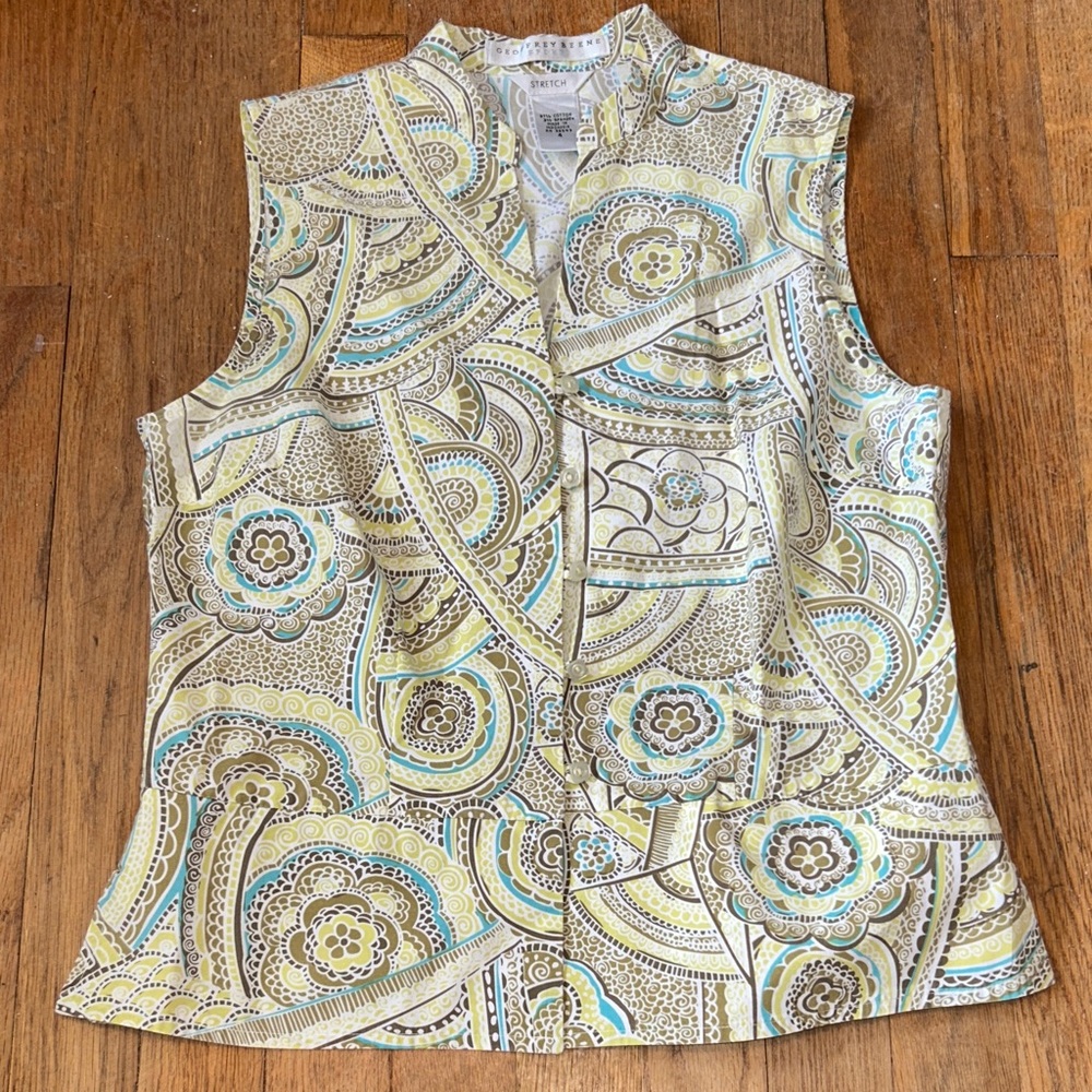 Geoffrey Beene Multicolor Sleeveless Button‎ Down Shirt Stretch 4